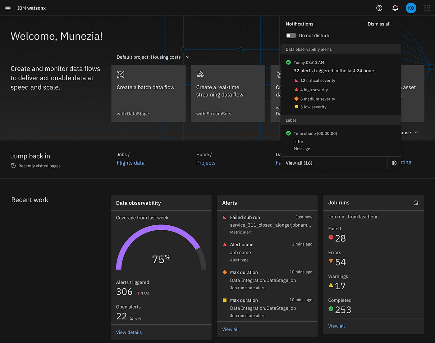 The cross-platform notification center surfacing issues inside Watsonx