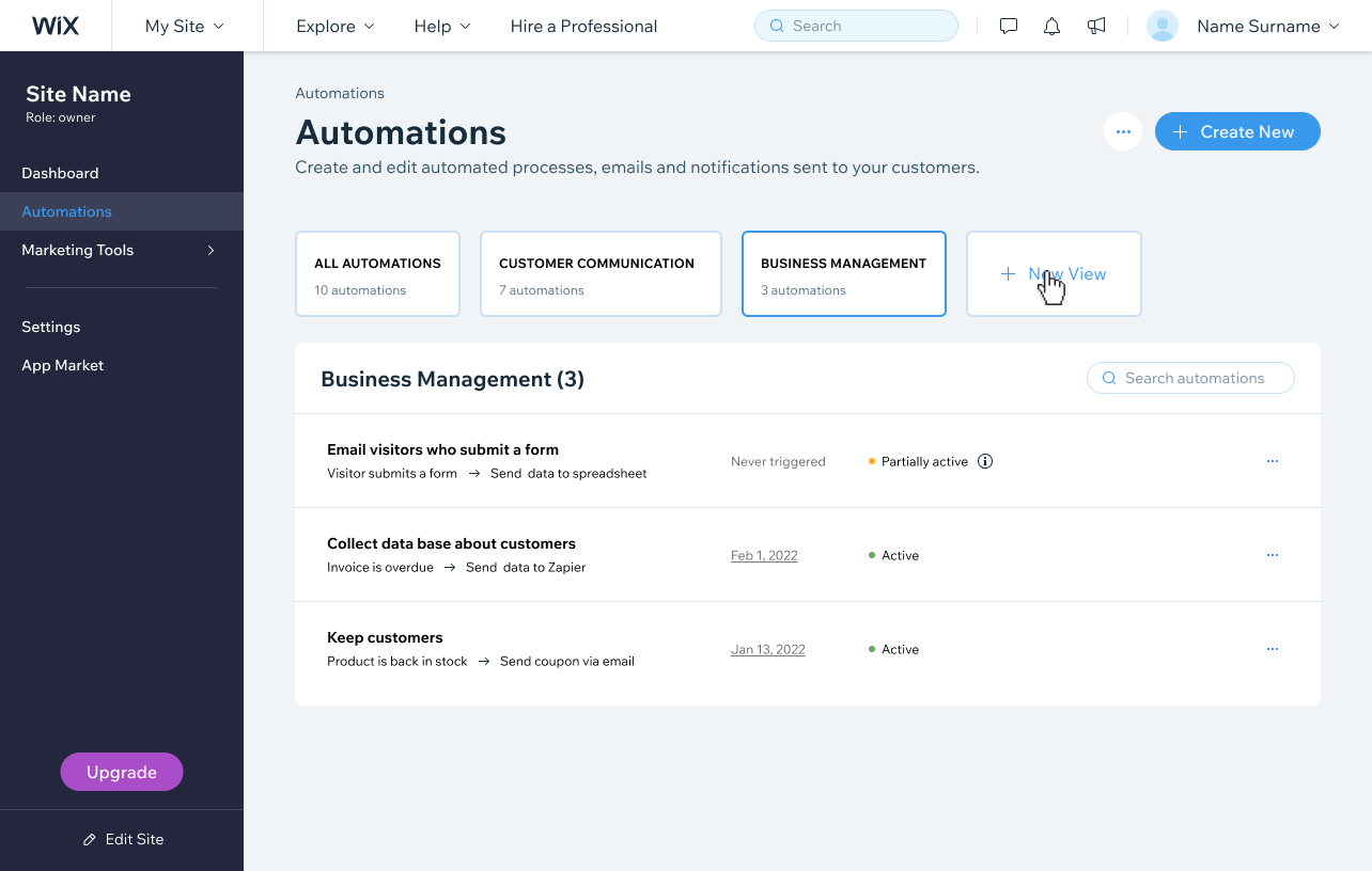 Redesigned Automations screen, custom views
