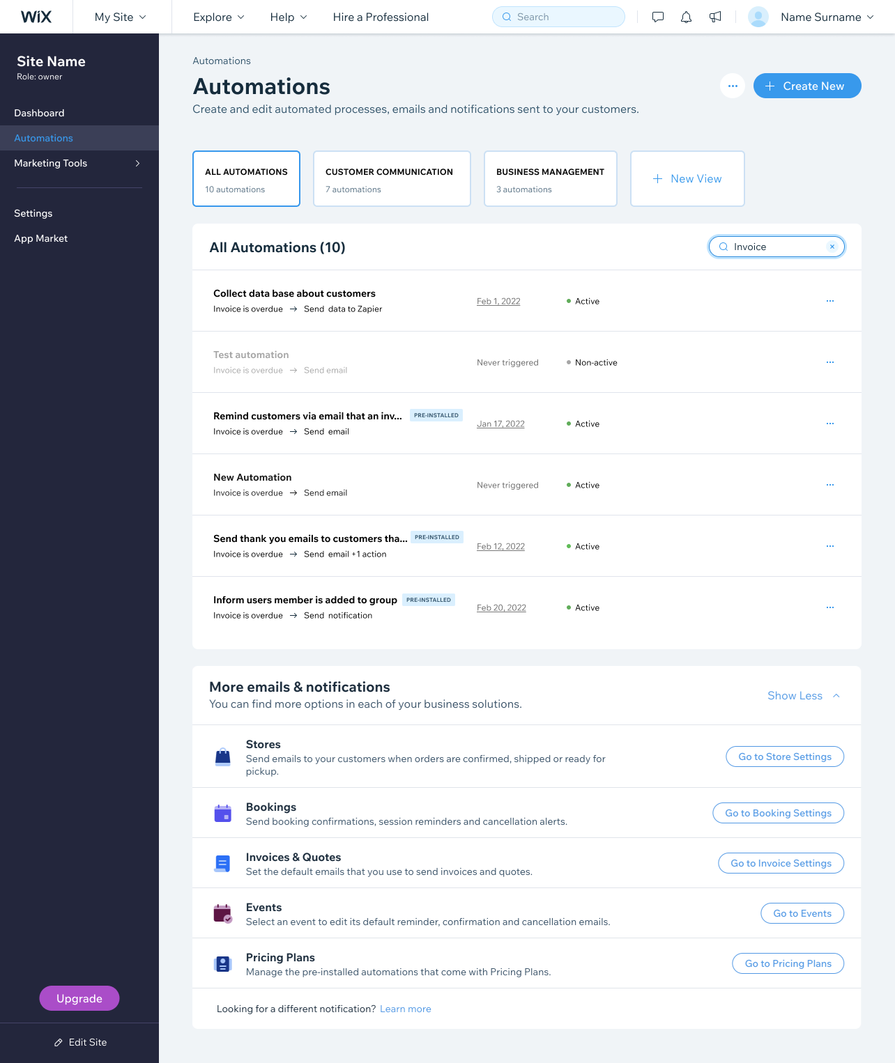 The redesigned Automations list with per-automation statistics and recipes