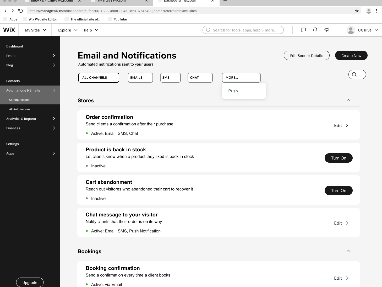 Low-fidelity wireframe of automations inside partner product settings
