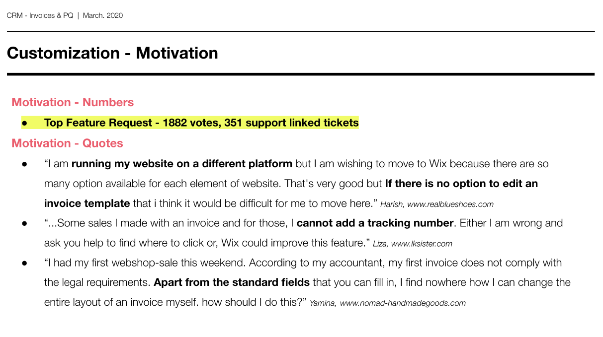 User feedback collected during the invoices feedback blitz