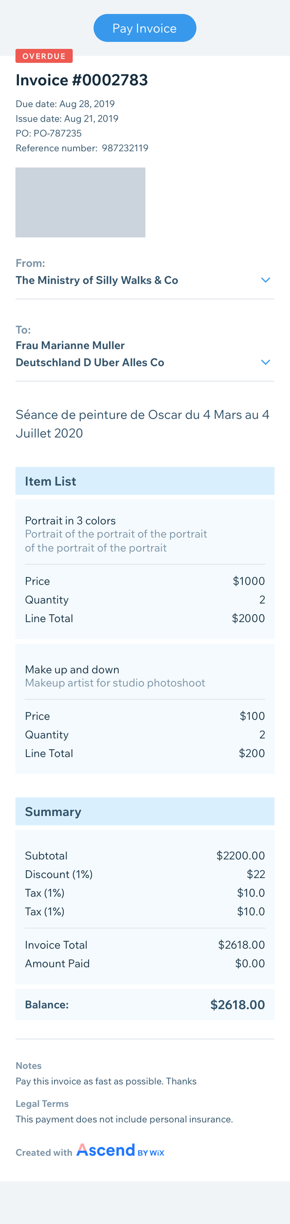 Invoice customization on mobile