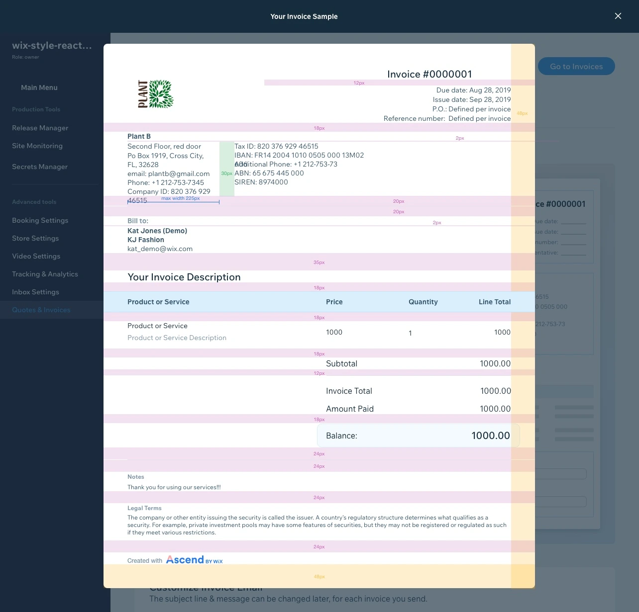 Design specification sheet for the settings states